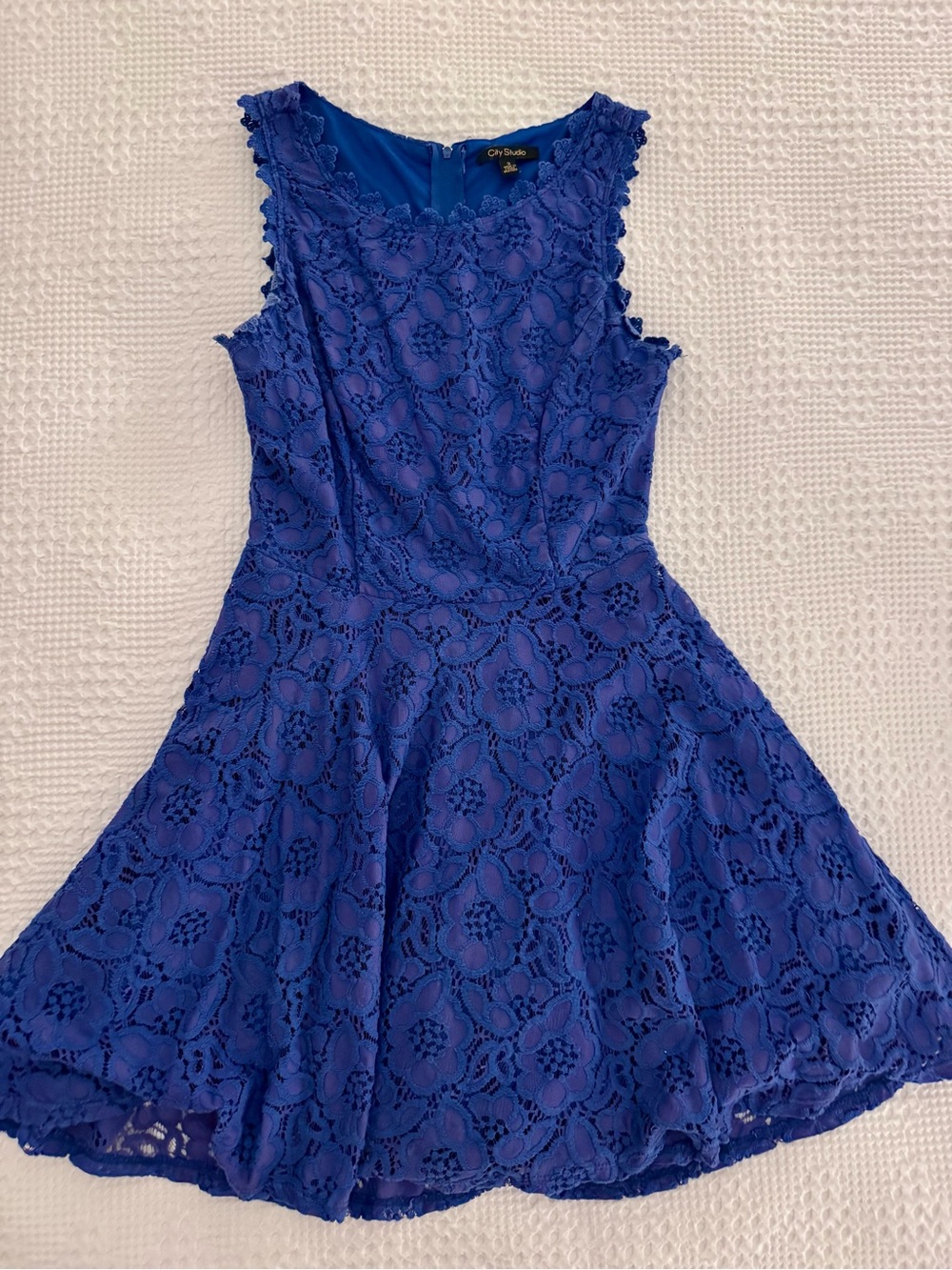 City Studio Blue Lace Fit-and-Flare Mini Dress